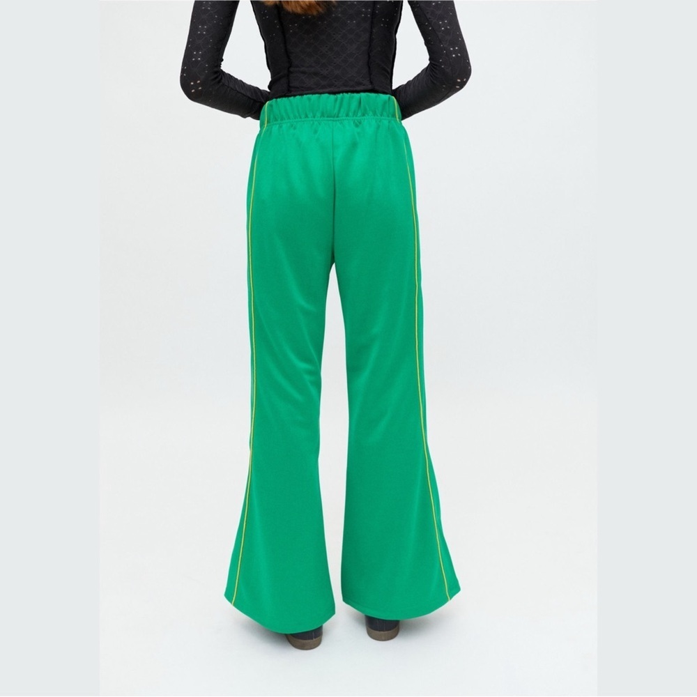 BDG Josie Tricot High-Waisted Flare Pants Bright Green Elastic Waist Retro Large - Picture 14 of 16